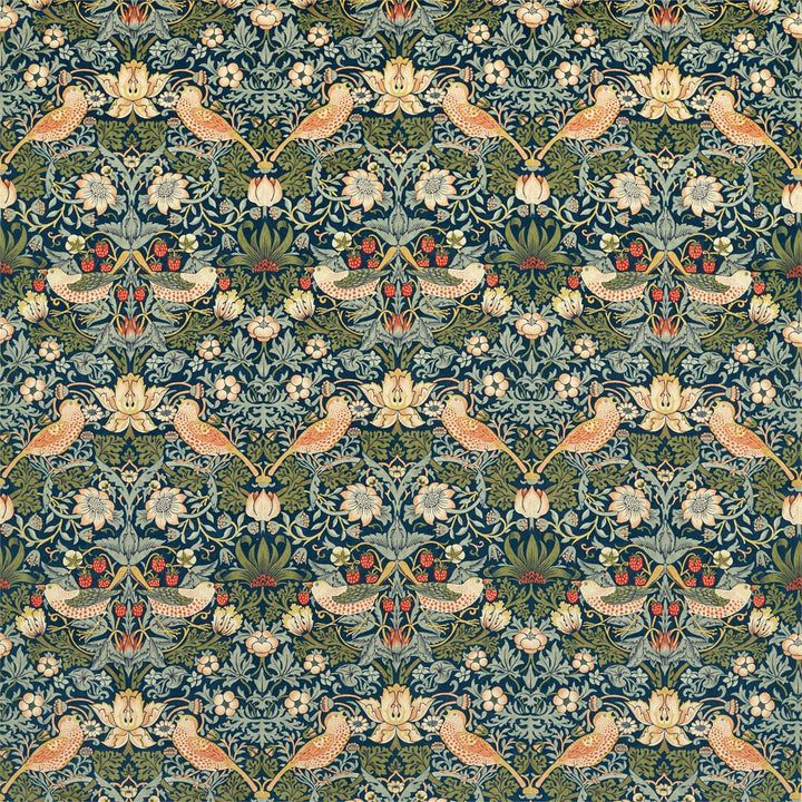 Strawberry Thief Velvet stof-Fabric-Tapete-Morris & Co-Indigo/Thyme-Meter (M1)-236932-Selected Wallpapers