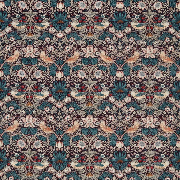 Strawberry Thief Velvet Stoff-Morris & Co-Mulberry/Slate-Meter (M1)-236931-Selected Wallpapers