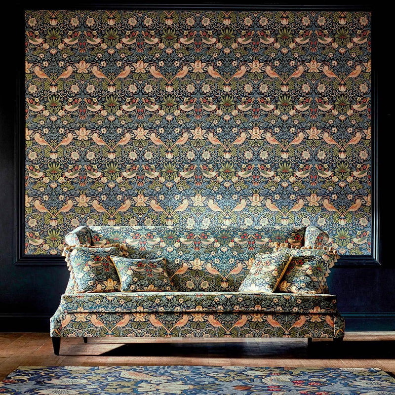 Strawberry Thief Velvet fabric-Morris & Co-Selected Wallpapers