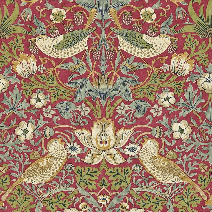 Strawberry Thief-behang-Tapete-Morris & Co-Crimson/Slate-Rol-212563-Selected Wallpapers