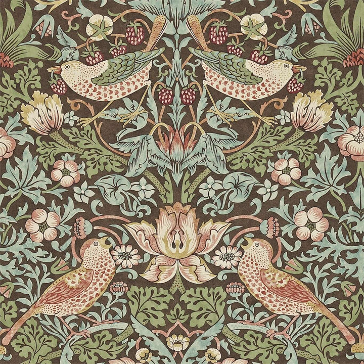 Strawberry Thief-behang-Tapete-Morris & Co-Chocolate/Slate-Rol-212565-Selected Wallpapers