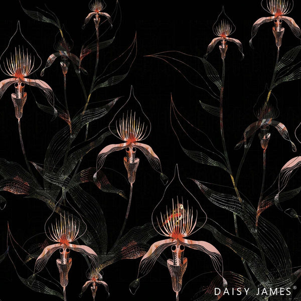 The Black Orchid behang-behang-Daisy James-Black-Vinyl-M2-Selected Wallpapers & Interiors