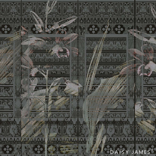 The Cartouche Grey behang-behang-Daisy James-Grey-Vinyl-M2-Selected Wallpapers & Interiors