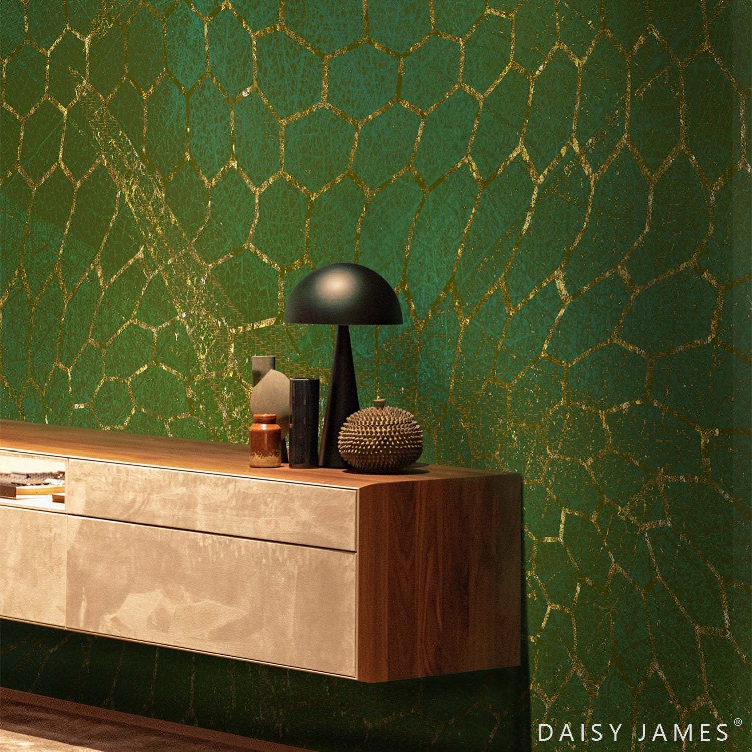 Dark Green and Teal Watercolor with Gold Bohemian Pattern Wallpaper for  Walls | Emerald Velvet