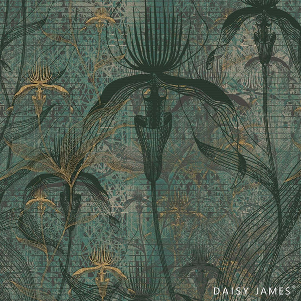 The Green Orchid wallpaper-Daisy James-Green-Vinyl-M2-Selected Wallpapers & Interiors