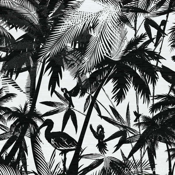 The Wajang behang-behang-Daisy James-Zwart/Wit-Vinyl-M2-Selected Wallpapers & Interiors