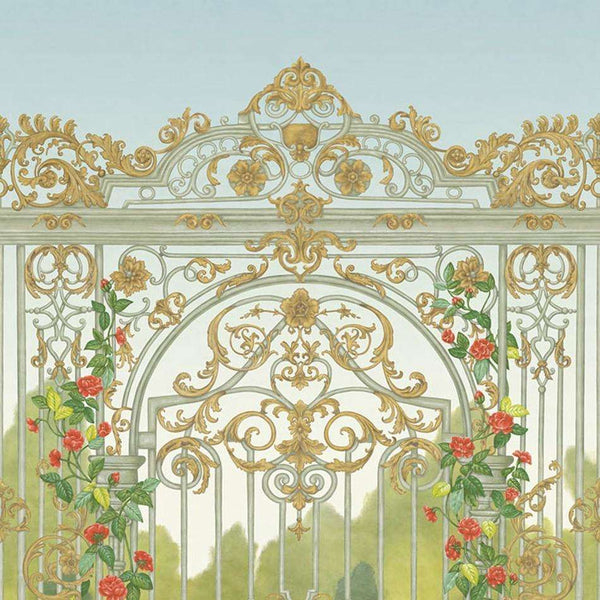 Tijou Gate-behang-Cole & Son-Spring Green, Soft Olive & Rouge-Paneel-118/8017-Selected Wallpapers