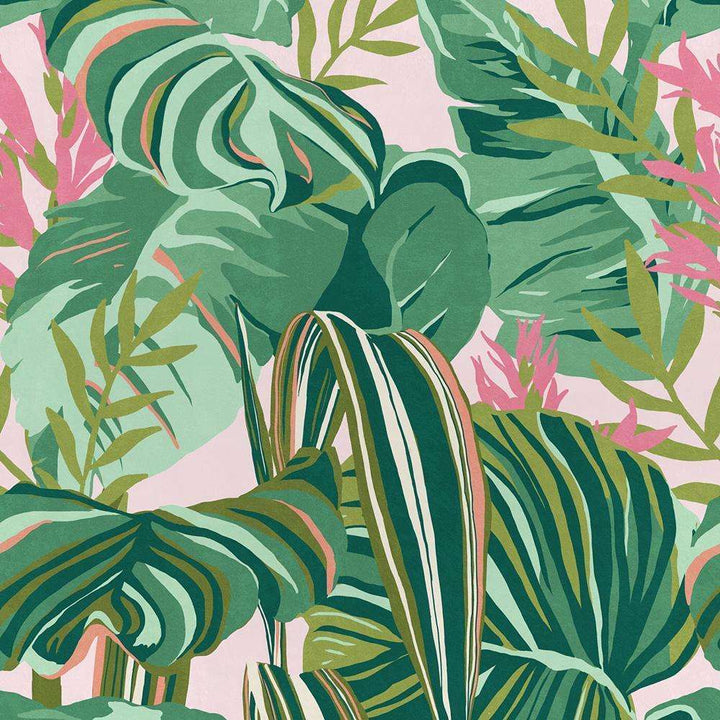 Tropical Foliage-behang-Tapete-Mind the Gap-Roze-300 cm (standaard)-WP20367-Selected Wallpapers