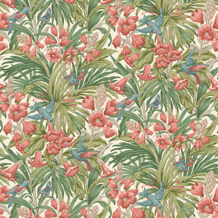 Trumpet Flowers-Behang-Tapete-GP&J Baker-Red/Green-Rol-BW45103.1-Selected Wallpapers