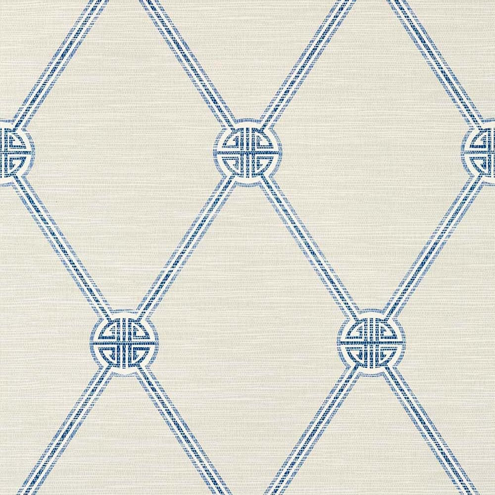Turnberry Trellis-Behang-Tapete-Thibaut-Beige and Blue-Rol-T13351-Selected Wallpapers