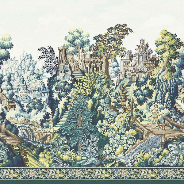 Verdure Tapestry Silk-behang-Cole & Son-Petrol, Teal & Lemon-Paneel-118/17039-Selected Wallpapers