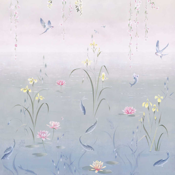 Water Garden-Wallpaper-Sanderson-Soft Jade/Pink-Roll-217131-Selected Wallpapers