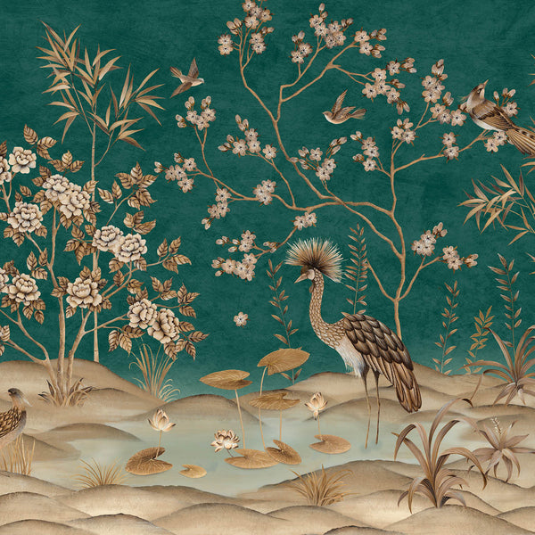 Waterfront-Behang-Presence-Deep Turquoise-Silk Vinyl-PS104/08-Selected Wallpapers