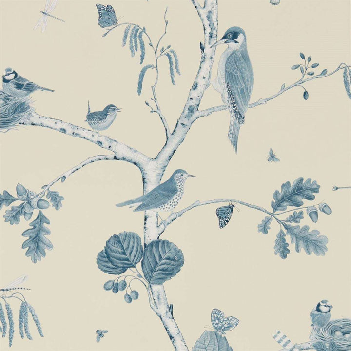 Woodland Chorus-behang-Tapete-Sanderson-Indigo/Ecru-Rol-215705-Selected Wallpapers