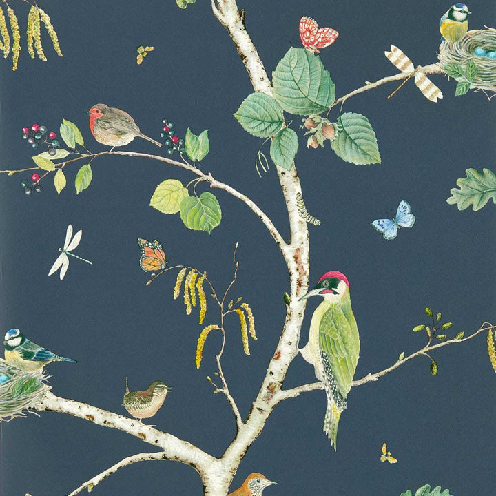 Woodland Chorus-behang-Tapete-Sanderson-Charcoal-Rol-217231-Selected Wallpapers