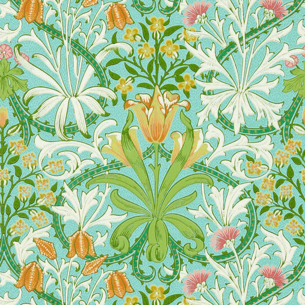 Woodland Weeds-Wallpaper-Morris & Co-Orange/Turquoise-Roll-217101-Selected Wallpapers