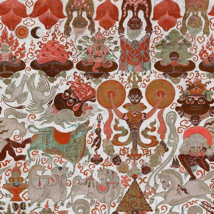 Yama Dharmaraja-behang-Tapete-Mind the Gap-Bruin/Rood/Taupe-300 cm (standaard)-WP20452-Selected Wallpapers